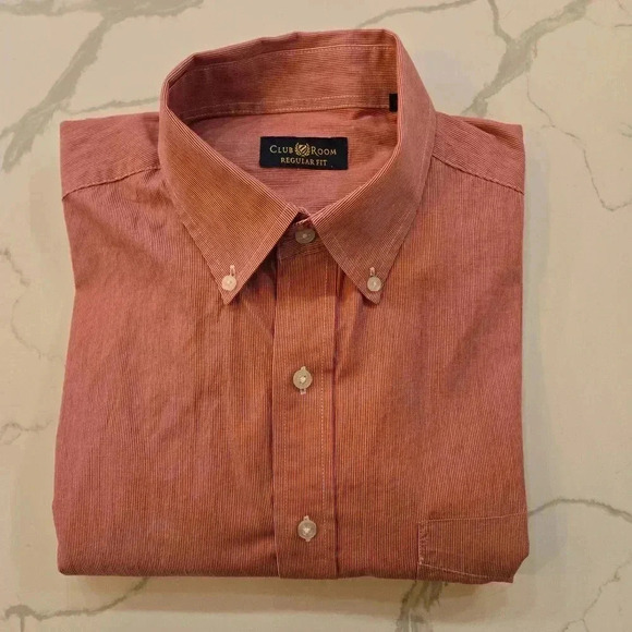 Club Room Mens Cotton Striped Long Sleeve Button Down Red Size 16.5 - Picture 1 of 9